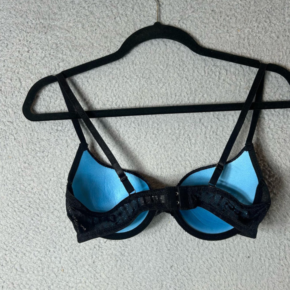 Hers by Herman Bra Women 32B Black Blue Lace Stripe Padded Underwire Push Up NEW - Picture 4 of 8